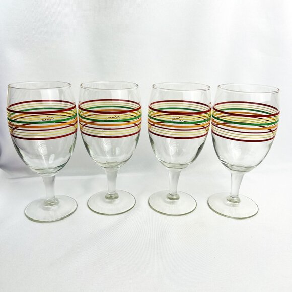Homer Laughlin Fiesta 16 oz Goblets Iced Tea Wine Striped Glassware Set of 4 - Picture 4 of 6